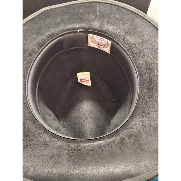 Black Western Leather Cowboy Hat With Snake Skin Band Size L - Picture 8 of 9